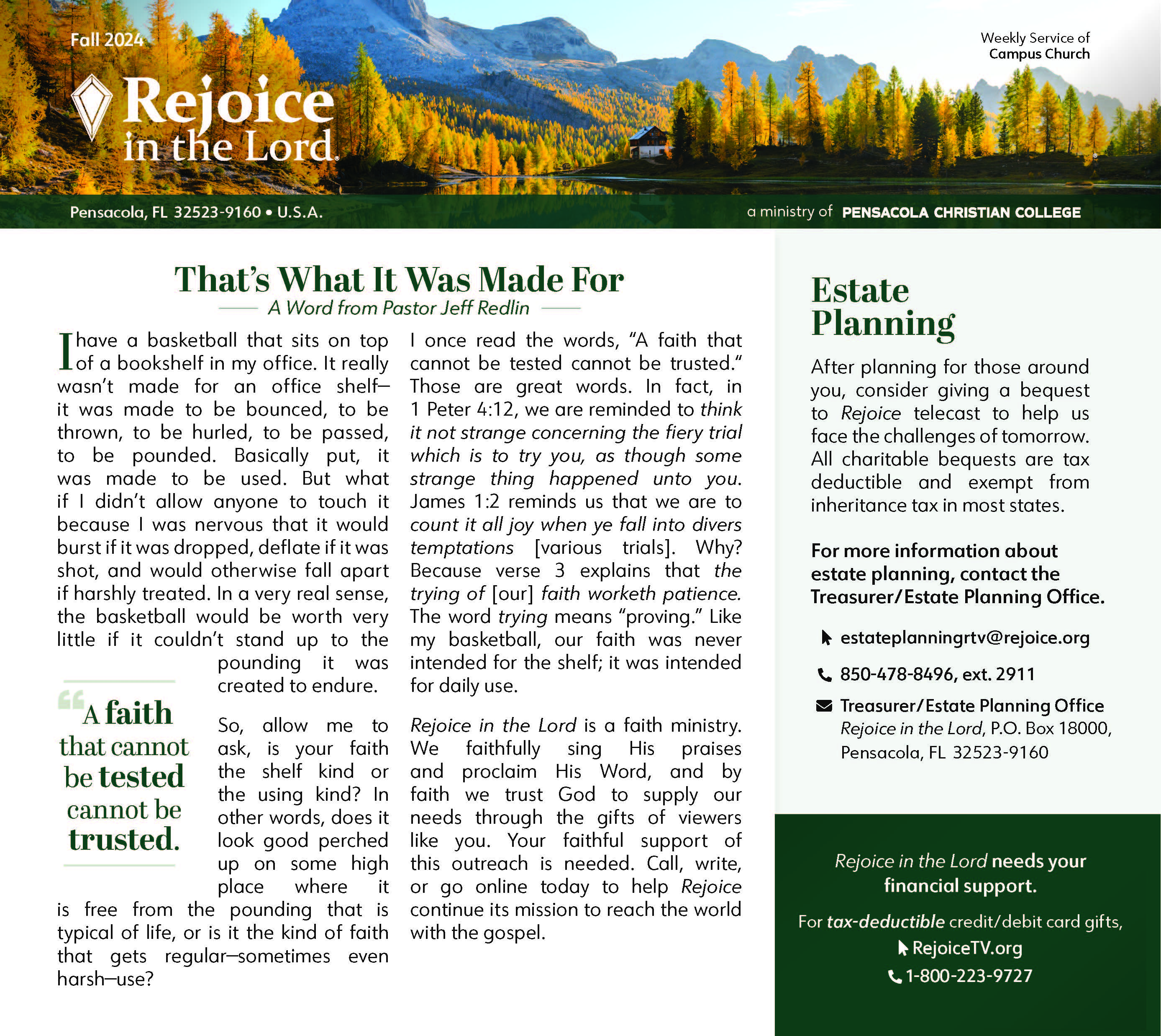 Fall 2024 Rejoice in the Lord Newsletter PDF