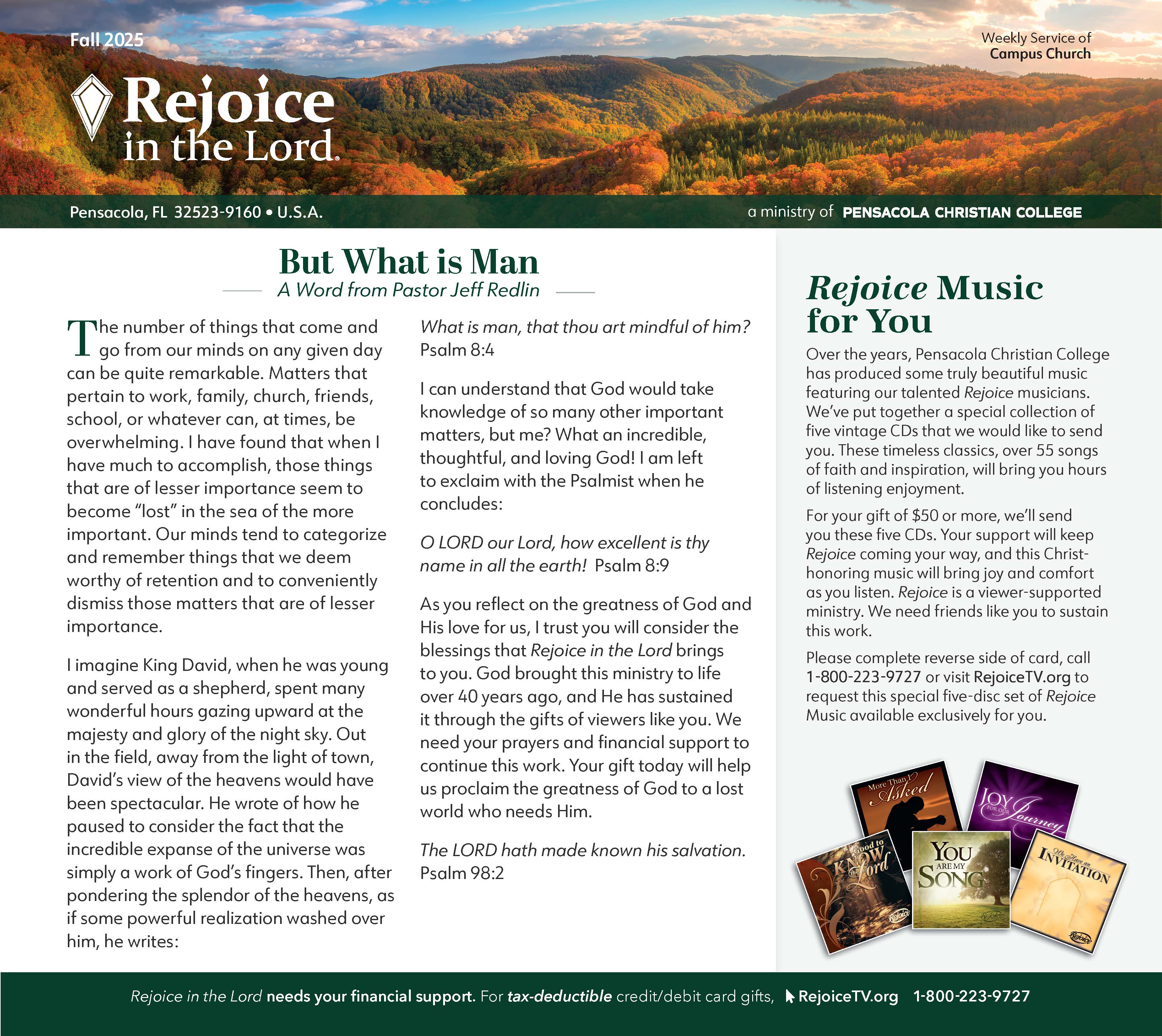 Fall 2025 Rejoice in the Lord Newsletter PDF