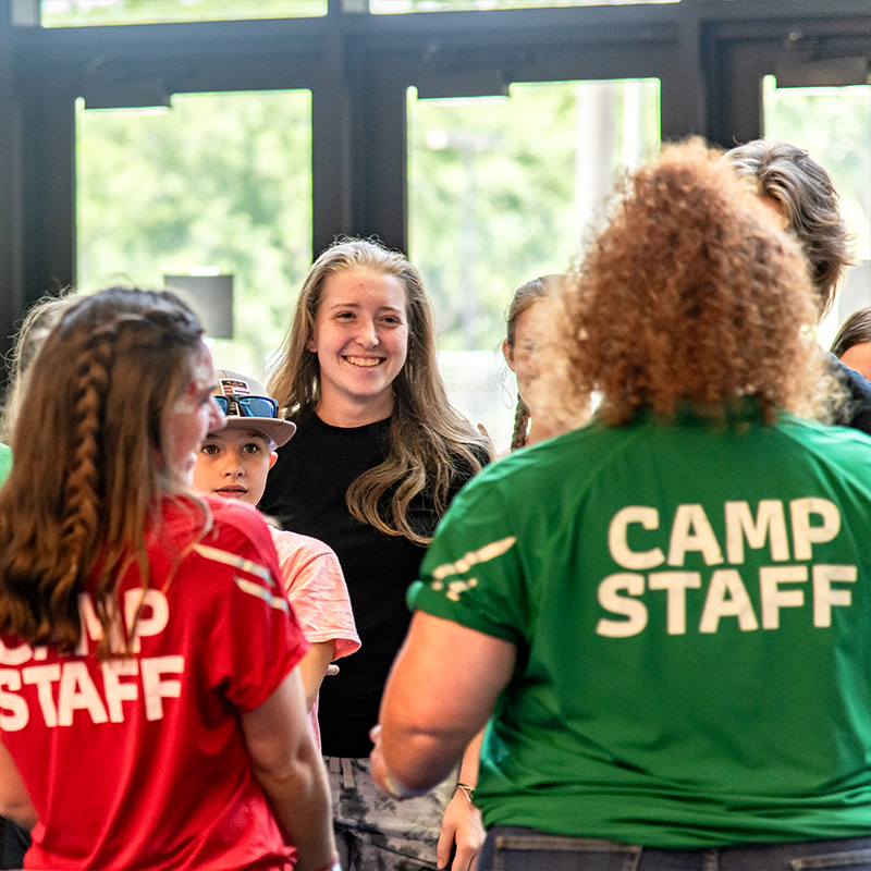 Team leaders checking in campers