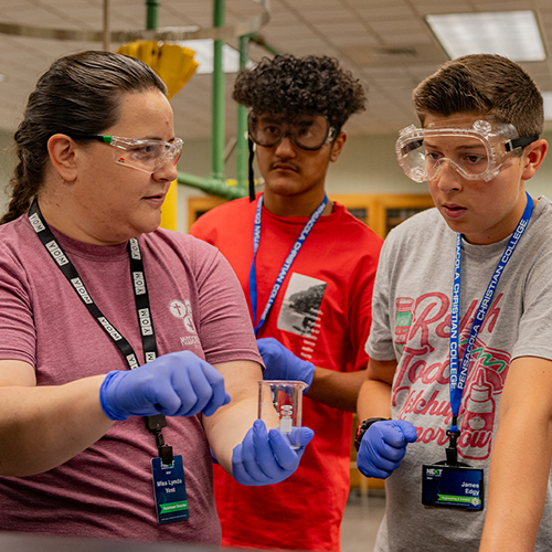 Campers with chemistry equipment